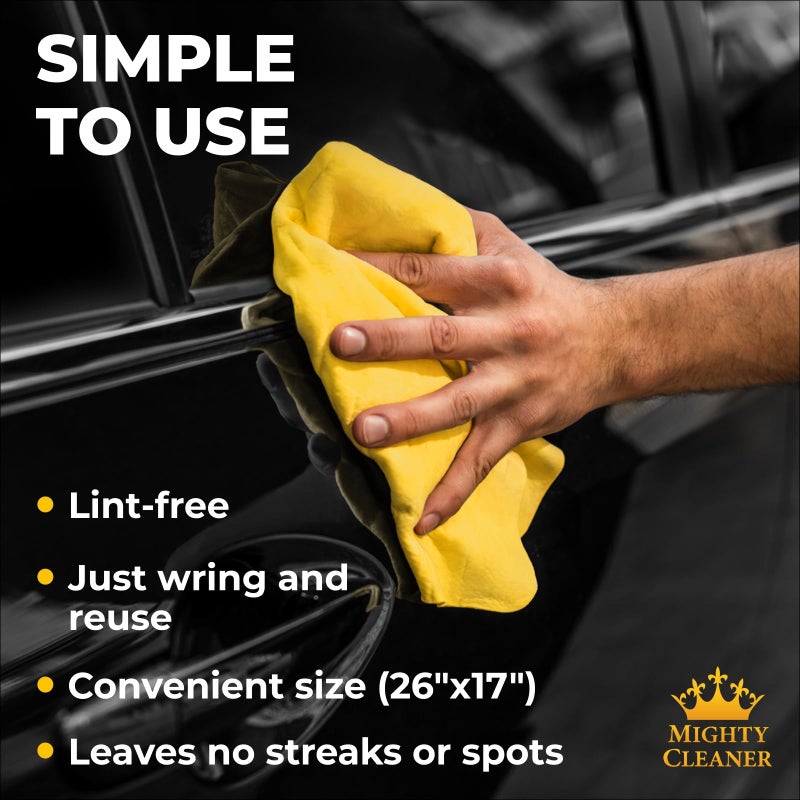 Mighty Cleaner قماش شامي ممتاز لتجفيف السيارة - 26 × 17 - منشفة شامواه فائقة الامتصاص للسيارة - خالية من الخدوش وقابلة لإعادة الاستخدام وناعمة - Image 4